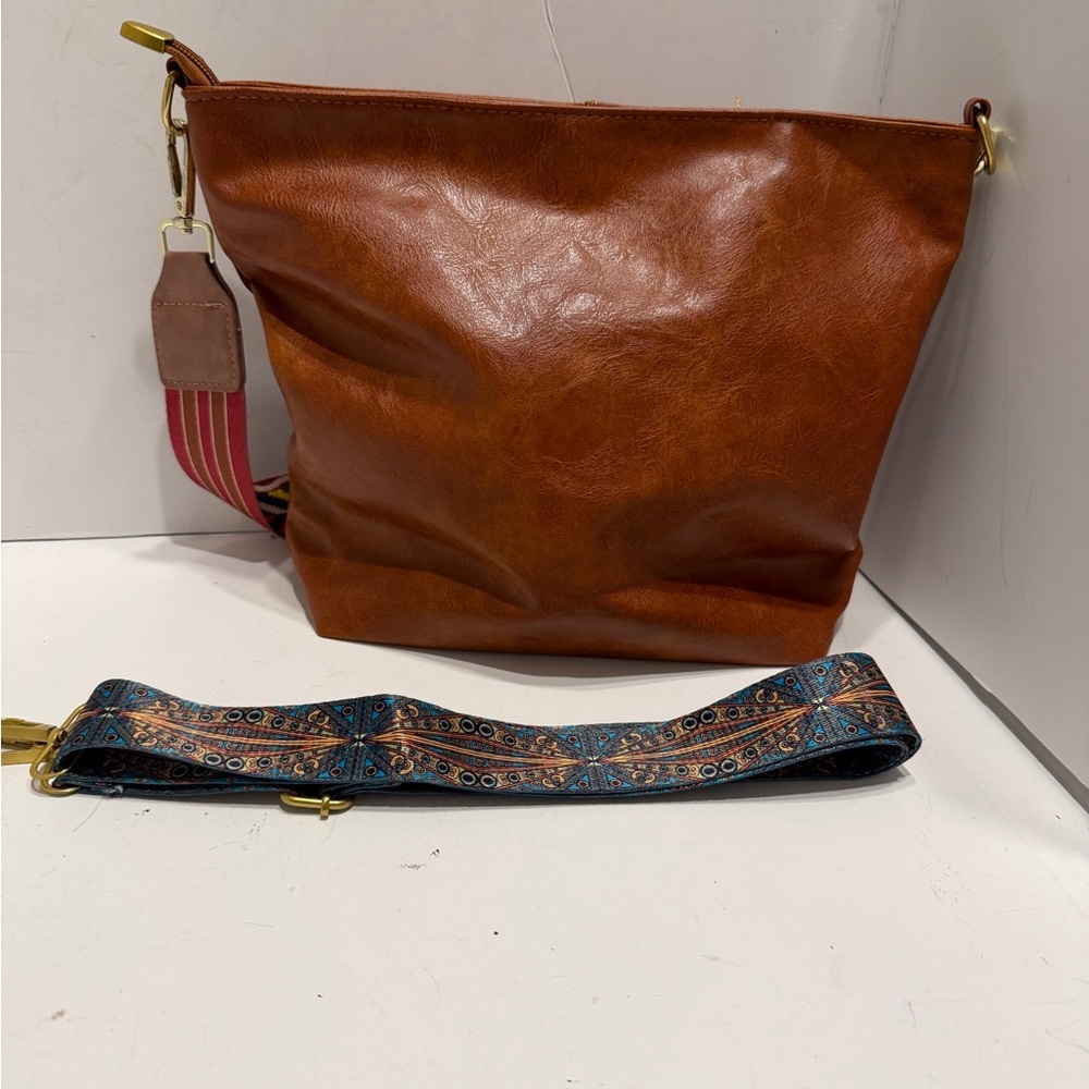 Brown Faux Leather Women's Bag with Adjustable Strap